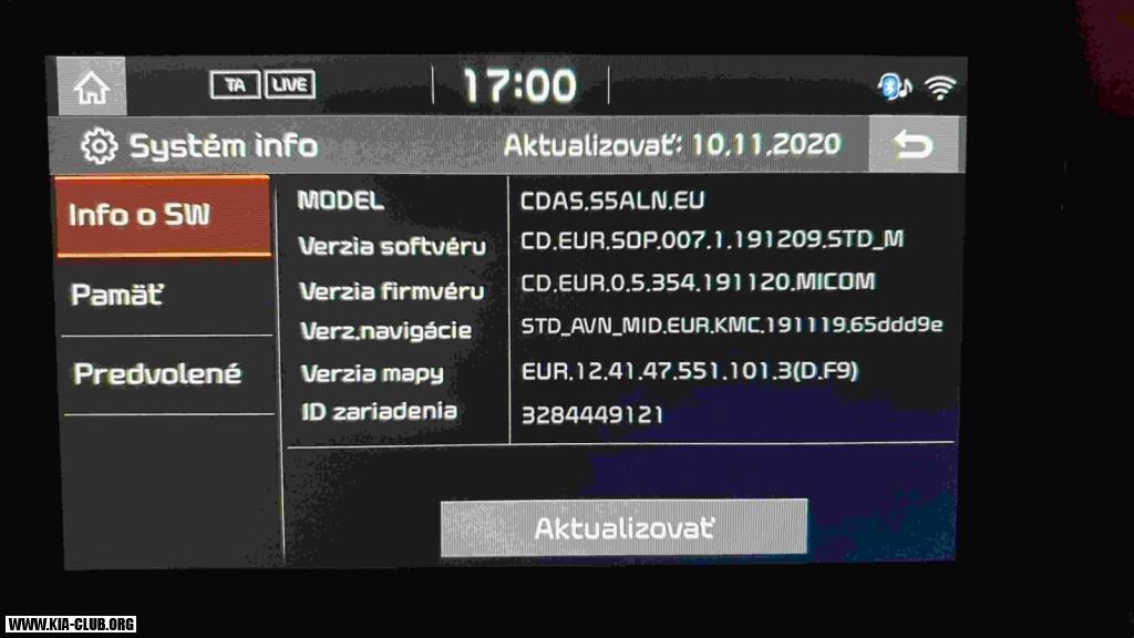 Verzia infosystemu 2020 - KIA CEED SW 2019
